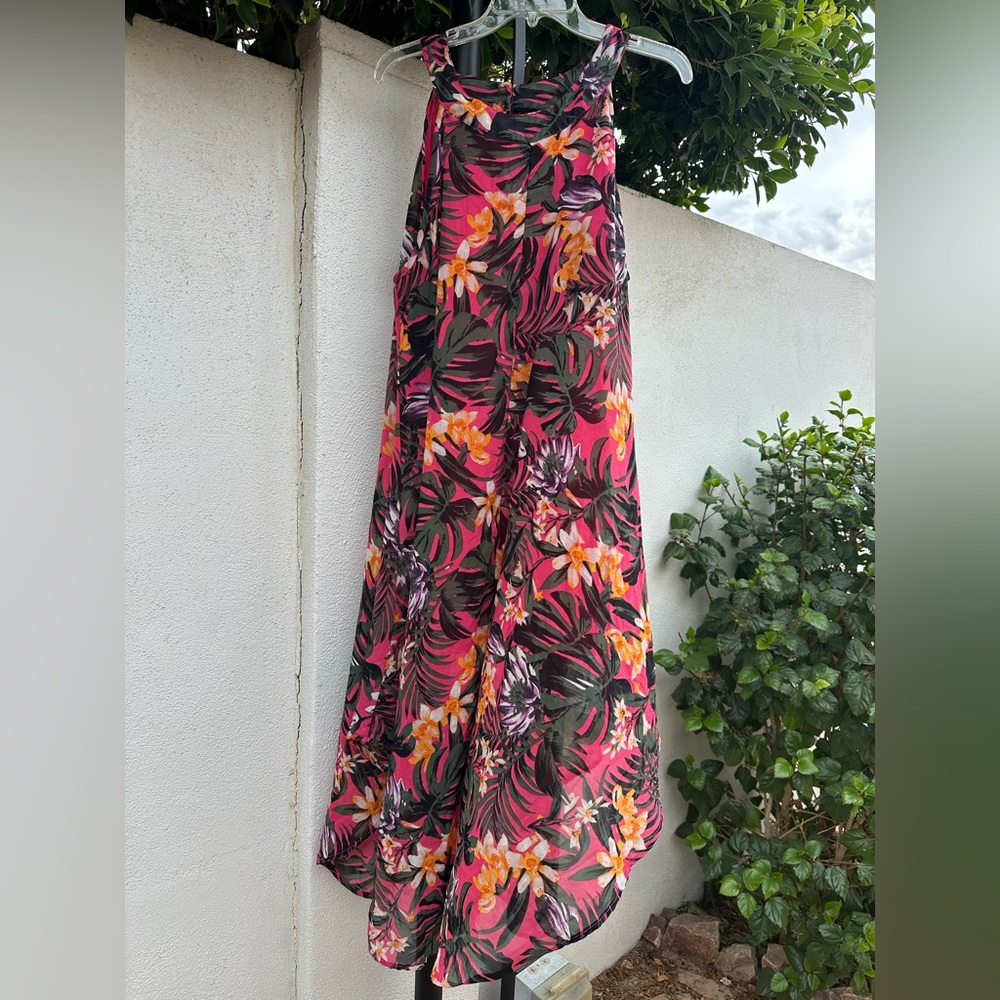 MPH Collection Floral Maxi Dress in Hot Pink and Forest Green